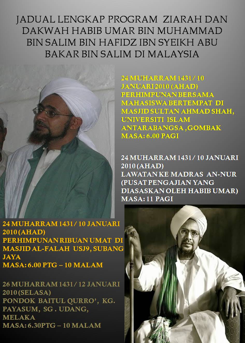 Jadual Lengkap Program Ziarah Dan Dakwah Habib Umar Di Malaysia